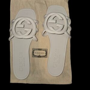 Gucci Ivory/Cream Logo Slide Sandals